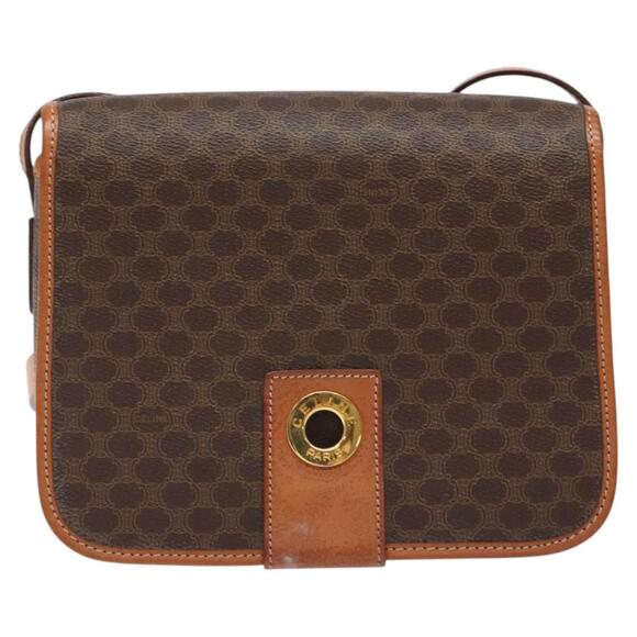 CELINE Macadam Canvas Shoulder Bag Pvc Leather Brown Gold - Picture 2 of 12